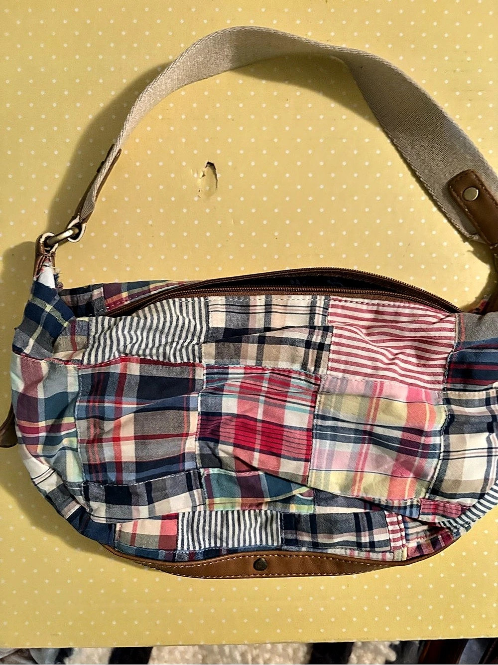 Tommy Hilfiger Patchwork Plaid Hobo in Multicolor & Blue
